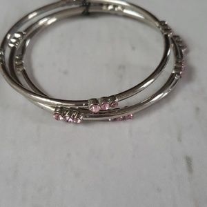 3pc pink and silver bangle bracelets